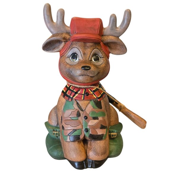 Hunter Deer Figurine Ceramic 10 Inch Hunting Cabin Decor Camo Camouflage - Picture 1 of 16